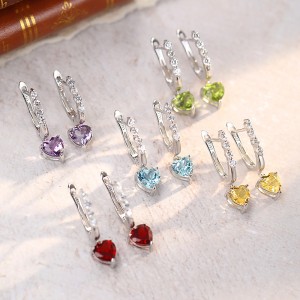 925 Sterling Silver Natural Crystal Heart-Shaped Dangle Earrings 60300179