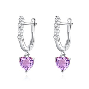 925 Sterling Silver Natural Crystal Heart-Shaped Dangle Earrings 60300179