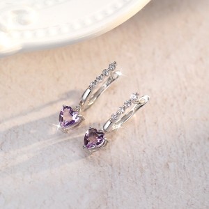 925 Sterling Silver Natural Crystal Heart-Shaped Dangle Earrings 60300179