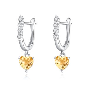 925 Sterling Silver Natural Crystal Heart-Shaped Dangle Earrings 60300179