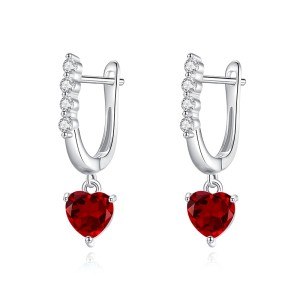 925 Sterling Silver Natural Crystal Heart-Shaped Dangle Earrings 60300179