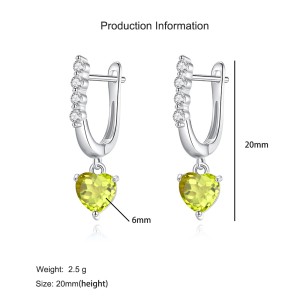 925 Sterling Silver Natural Crystal Heart-Shaped Dangle Earrings 60300179
