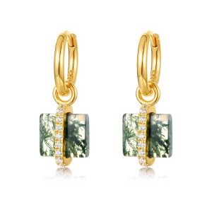 925 Sterling Silver Square Moss Agate Earrings 60300180 925 Sterling Silver Square Moss Agate Earrings 60300180