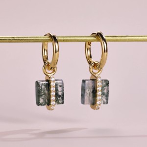 925 Sterling Silver Square Moss Agate Earrings 60300180 925 Sterling Silver Square Moss Agate Earrings 60300180