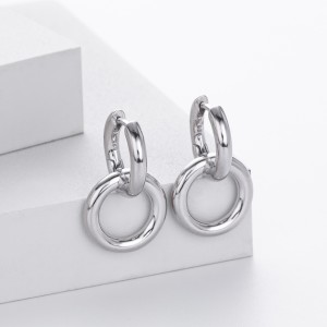 925 Sterling Silver Double Circle Hoop Earring 60300183