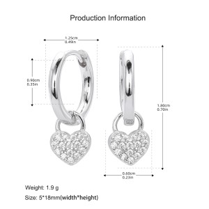 925 Sterling Silver CZ Heart Hoop Earring 60300184