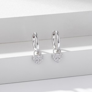 925 Sterling Silver CZ Heart Hoop Earring 60300184