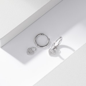 925 Sterling Silver CZ Heart Hoop Earring 60300184