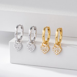 925 Sterling Silver CZ Heart Hoop Earring 60300184