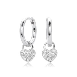 925 Sterling Silver CZ Heart Hoop Earring 60300184