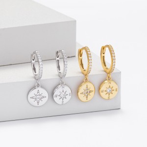 925 Sterling Silver Compass Star Hoop Earring 60300185