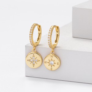 925 Sterling Silver Compass Star Hoop Earring 60300185