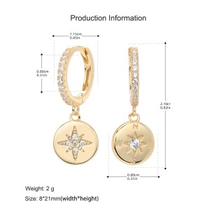 925 Sterling Silver Compass Star Hoop Earring 60300185