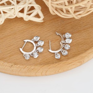 925 Sterling Silver Heart Charm Zircon Hoop Earring 60300187