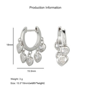 925 Sterling Silver Heart Charm Zircon Hoop Earring 60300187