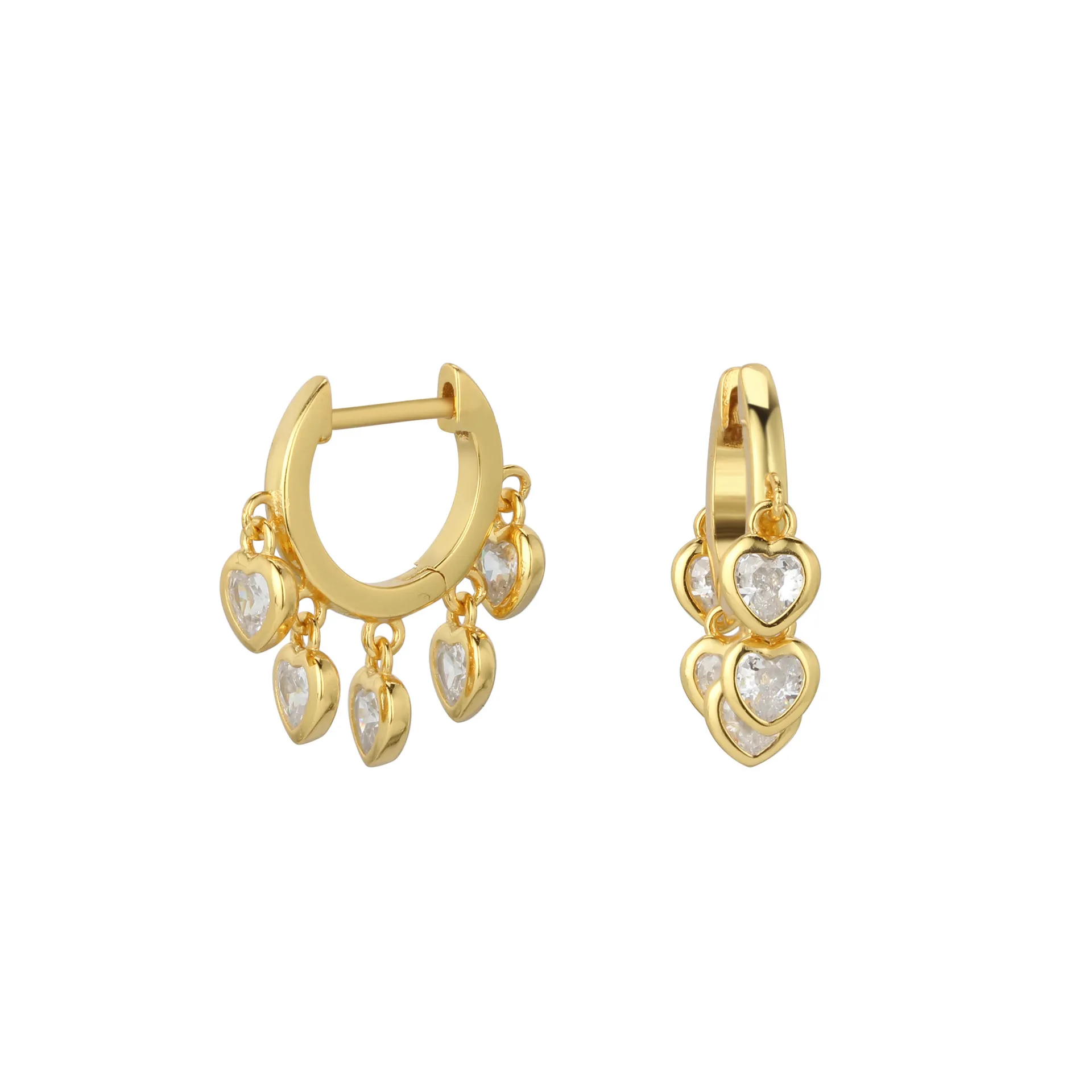 925 Sterling Silver Heart Charm Zircon Hoop Earring 60300187