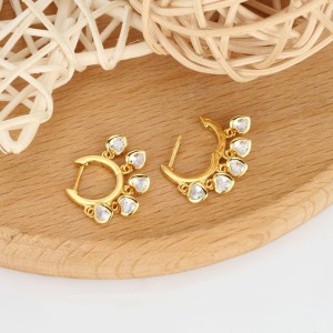 925 Sterling Silver Heart Charm Zircon Hoop Earring 60300187