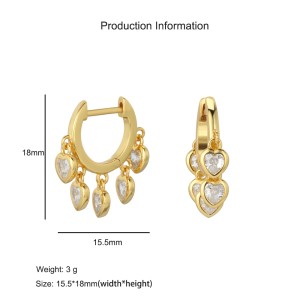 925 Sterling Silver Heart Charm Zircon Hoop Earring 60300187