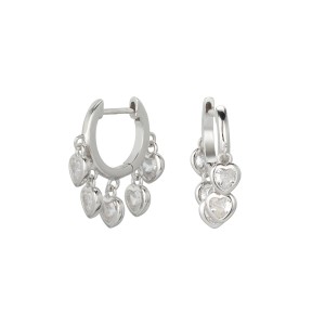 925 Sterling Silver Heart Charm Zircon Hoop Earring 60300187