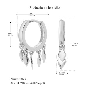 925 Sterling Silver Geometric Tassel Hoop Earring 60300188