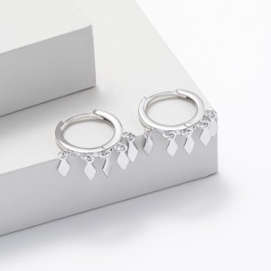925 Sterling Silver Geometric Tassel Hoop Earring 60300188
