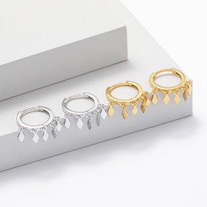 925 Sterling Silver Geometric Tassel Hoop Earring 60300188