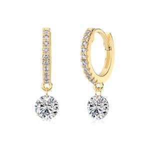 925 Sterling Silver 5mm Zircon Dangle Hoop Earring 60300192 925 Sterling Silver 5mm Zircon Dangle Hoop Earring 60300192