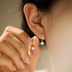 925 Sterling Silver 5mm Zircon Dangle Hoop Earring 60300192 925 Sterling Silver 5mm Zircon Dangle Hoop Earring 60300192