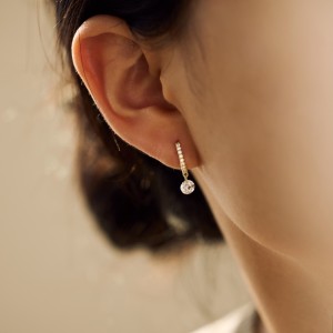 925 Sterling Silver 5mm Zircon Dangle Hoop Earring 60300192 925 Sterling Silver 5mm Zircon Dangle Hoop Earring 60300192