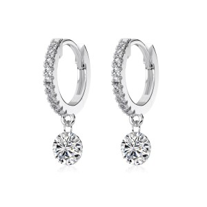 925 Sterling Silver 5mm Zircon Dangle Hoop Earring 60300192 925 Sterling Silver 5mm Zircon Dangle Hoop Earring 60300192