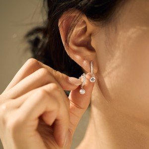 925 Sterling Silver 5mm Zircon Dangle Hoop Earring 60300192 925 Sterling Silver 5mm Zircon Dangle Hoop Earring 60300192