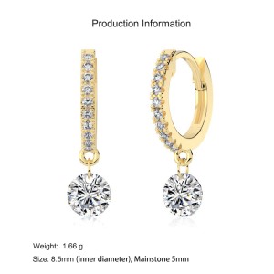 925 Sterling Silver 5mm Zircon Dangle Hoop Earring 60300192 925 Sterling Silver 5mm Zircon Dangle Hoop Earring 60300192