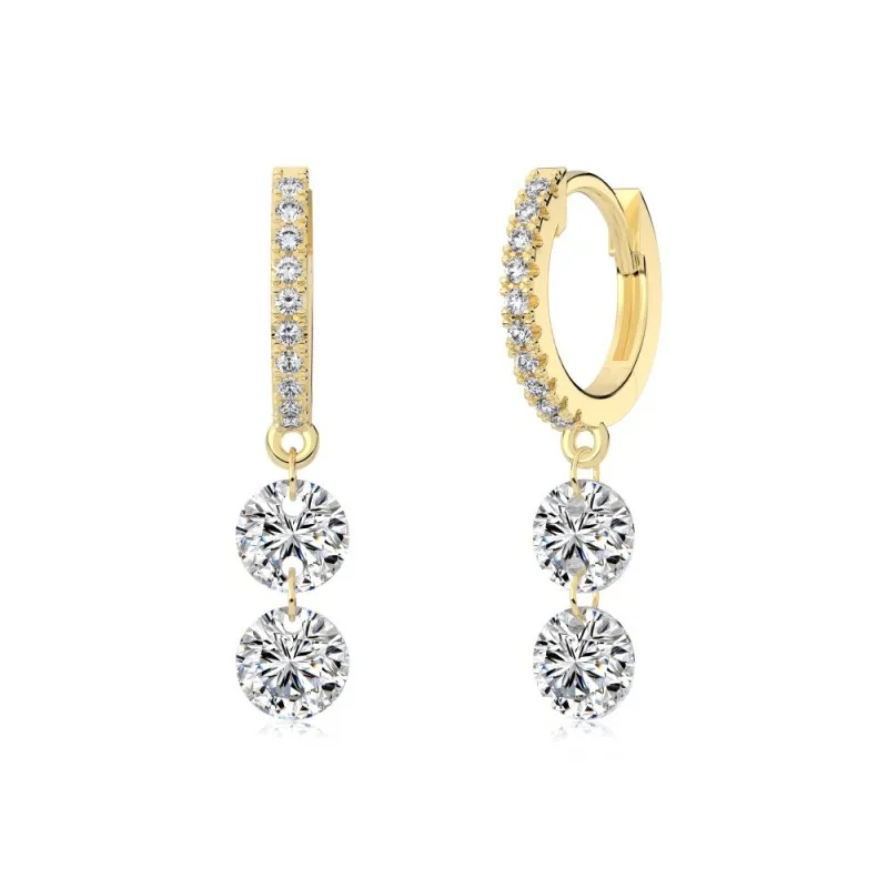 925 Sterling Silver 5mm Double Zircon Drop Hoop Earring 60300193