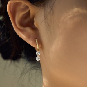 925 Sterling Silver 5mm Double Zircon Drop Hoop Earring 60300193