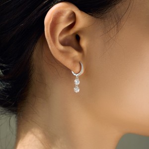 925 Sterling Silver 5mm Double Zircon Drop Hoop Earring 60300193