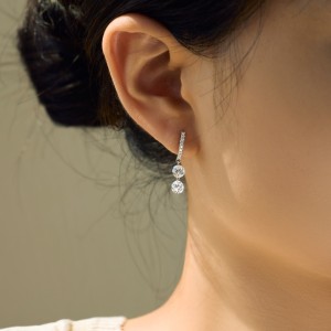 925 Sterling Silver 5mm Double Zircon Drop Hoop Earring 60300193