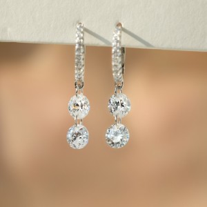 925 Sterling Silver 5mm Double Zircon Drop Hoop Earring 60300193