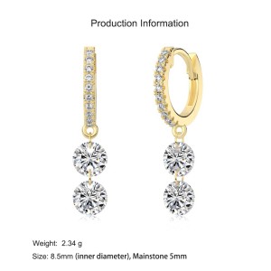 925 Sterling Silver 5mm Double Zircon Drop Hoop Earring 60300193