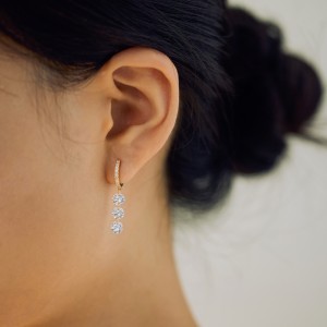 925 Sterling Silver 5mm Triple Zircon Drop Hoop Earring 60300194