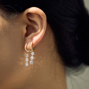 925 Sterling Silver 5mm Triple Zircon Drop Hoop Earring 60300194