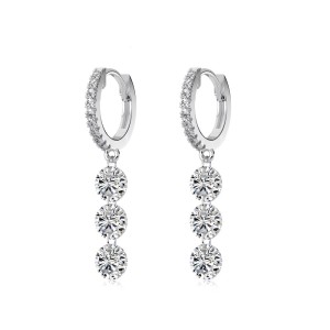 925 Sterling Silver 5mm Triple Zircon Drop Hoop Earring 60300194