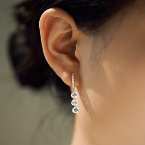925 Sterling Silver 5mm Triple Zircon Drop Hoop Earring 60300194