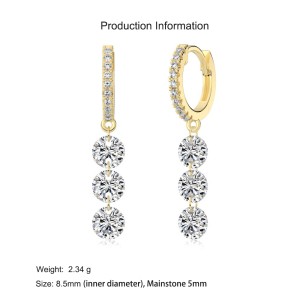 925 Sterling Silver 5mm Triple Zircon Drop Hoop Earring 60300194