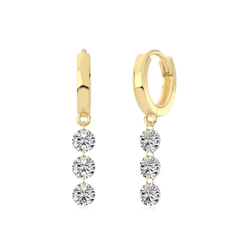 925 Sterling Silver 4mm Triple Zircon Hoop Earring 60300195