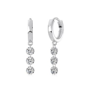 925 Sterling Silver 4mm Triple Zircon Hoop Earring 60300195