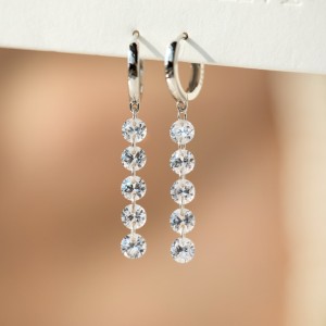 925 Sterling Silver 4mm Long Zircon Hoop Earring 60300196 925 Sterling Silver 4mm Long Zircon Hoop Earring 60300196