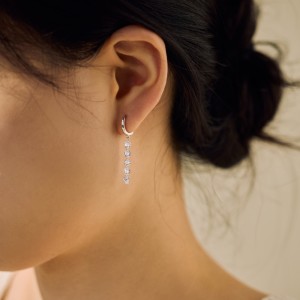 925 Sterling Silver 4mm Long Zircon Hoop Earring 60300196 925 Sterling Silver 4mm Long Zircon Hoop Earring 60300196