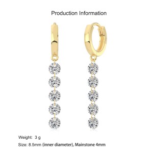 925 Sterling Silver 4mm Long Zircon Hoop Earring 60300196 925 Sterling Silver 4mm Long Zircon Hoop Earring 60300196