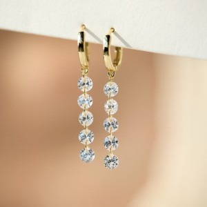 925 Sterling Silver 4mm Long Zircon Hoop Earring 60300196 925 Sterling Silver 4mm Long Zircon Hoop Earring 60300196