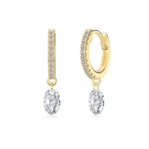 925 Sterling Silver 4*6mm Oval Zircon Hoop Earring 60300197